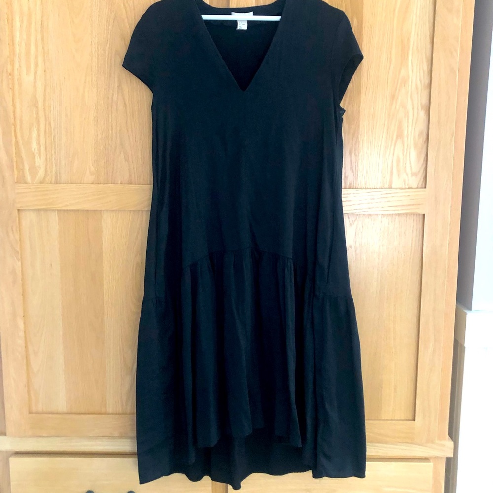 Black relaxed fit, subtle ruffle at hem dress